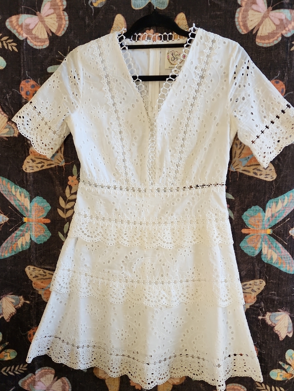 Anthropologie White Eyelet Fit & Flare Dress Size M